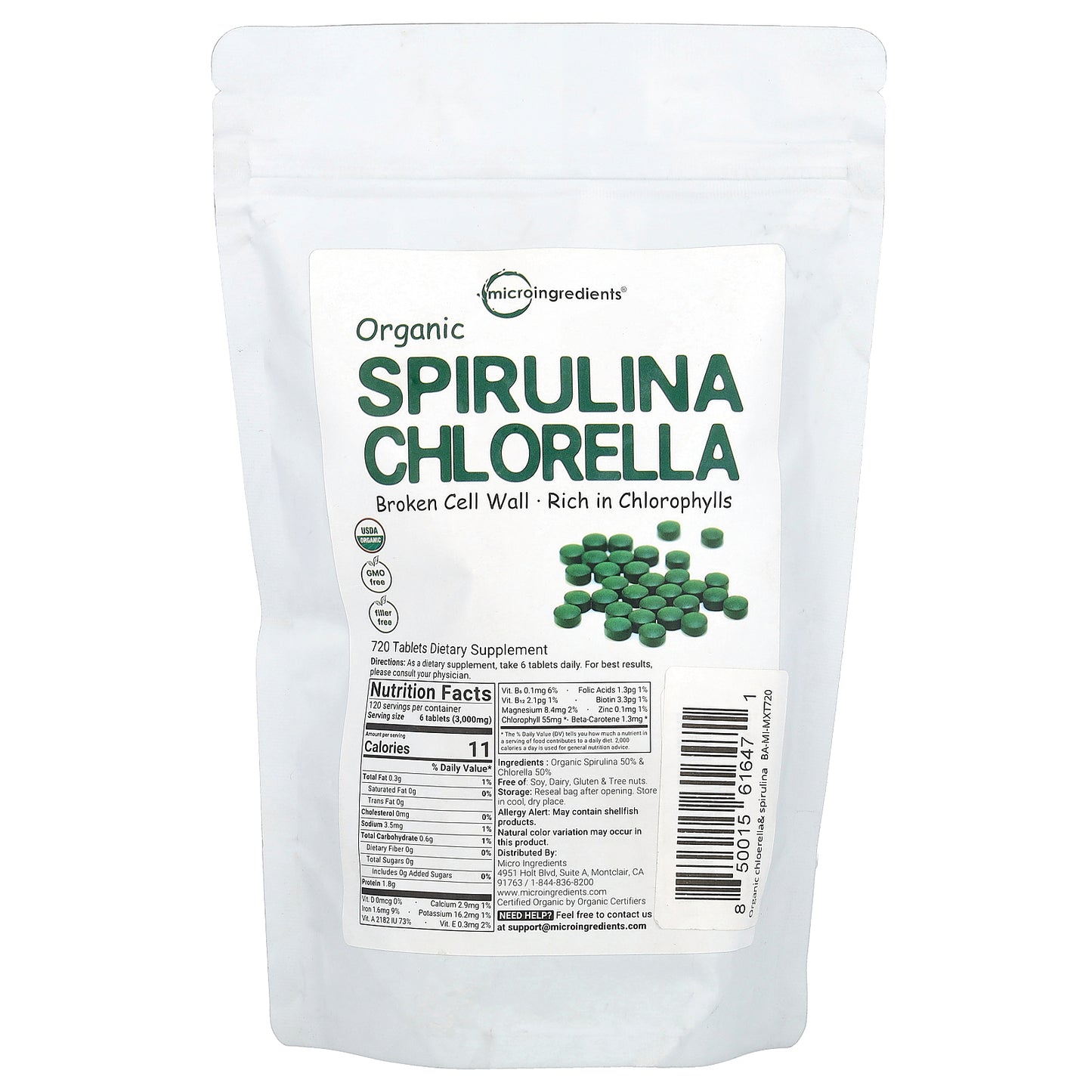 Micro Ingredients, Organic Spirulina Chlorella, 720 Tablets