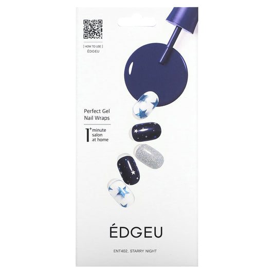 Edgeu, Perfect Gel Nail Wraps, ENT 402 Starry Night, 19 Piece Set