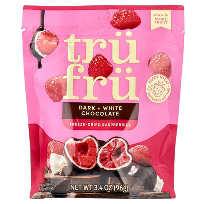 Tru Fru, Freeze-Dried Raspberries, Dark + White Chocolate, 3.4 oz (96 g)