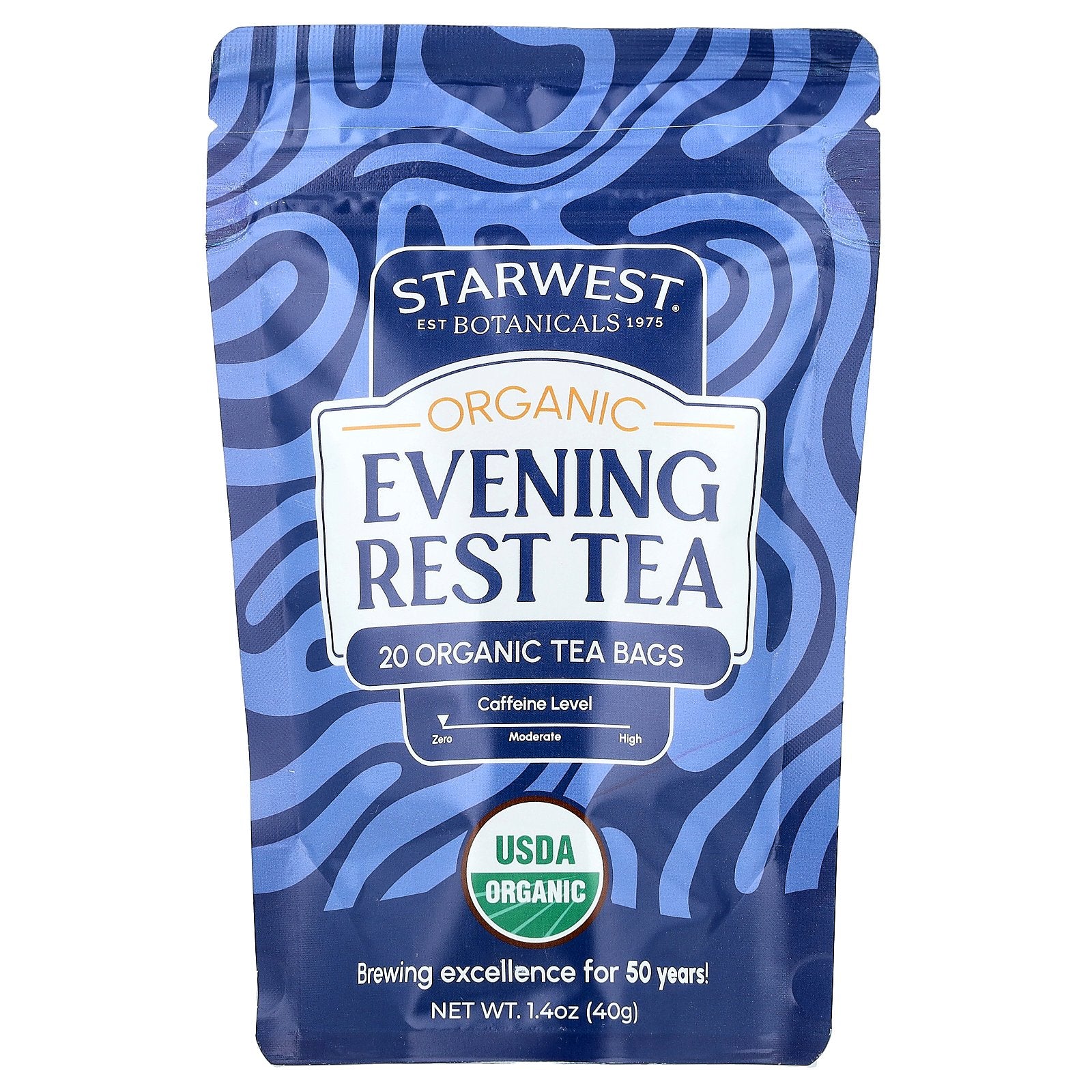 Starwest Botanicals, Organic Evening Rest Tea, Caffeine Free, 20 Organic Tea Bags, 1.4 oz (40 g)