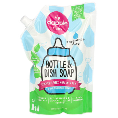 Dapple Baby, Bottle & Dish Soap Refill, Fragrance Free, 33.8 fl oz (1 L)