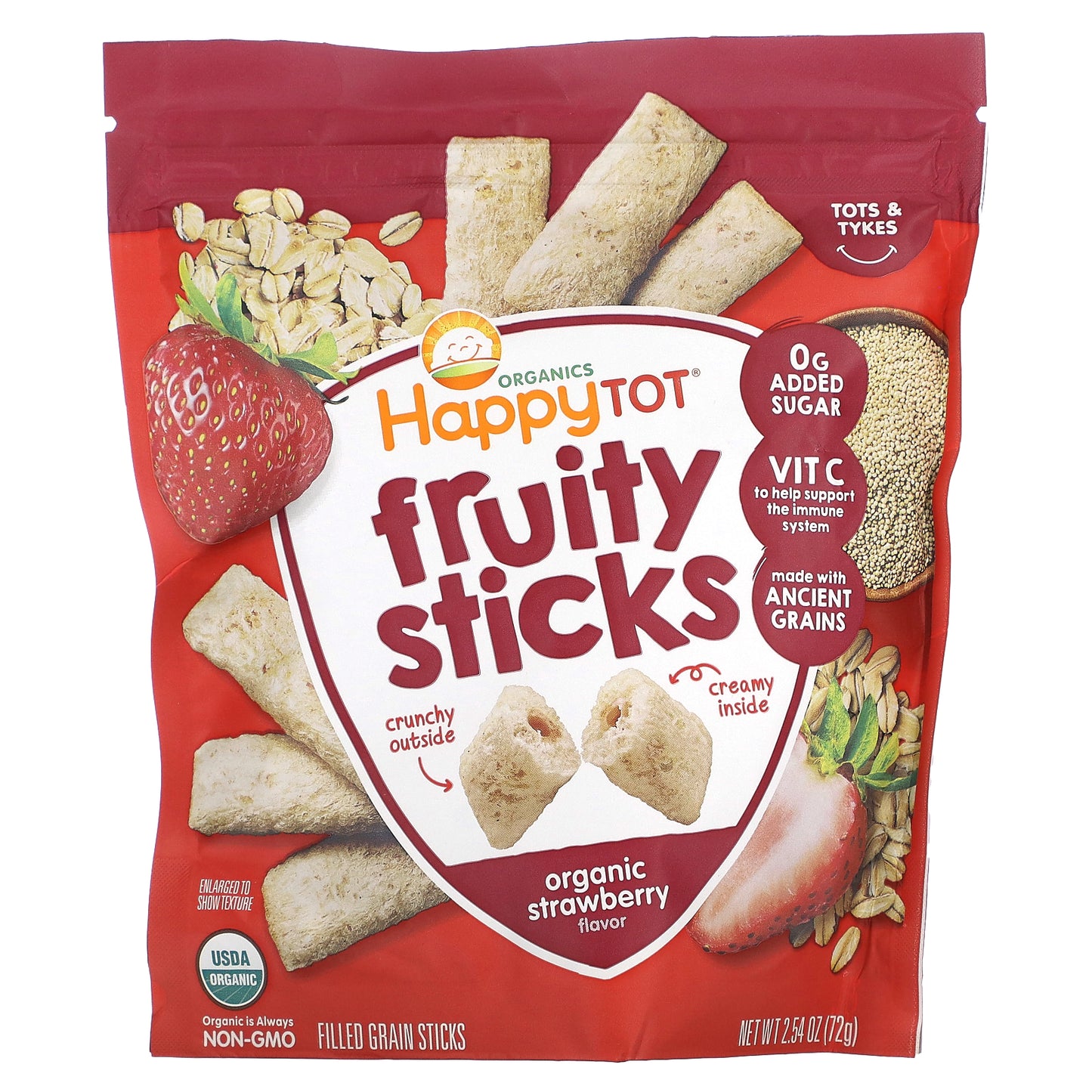 Happy Family Organics, Happy Tot, Fruity Sticks, Organic Strawberry, 2.54 oz (72 g)