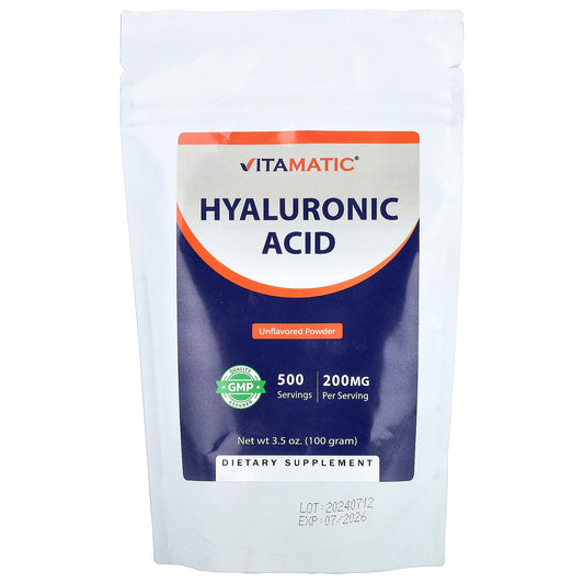 Vitamatic, Hyaluronic Acid Powder, Unflavored, 3.5 oz (100 g)