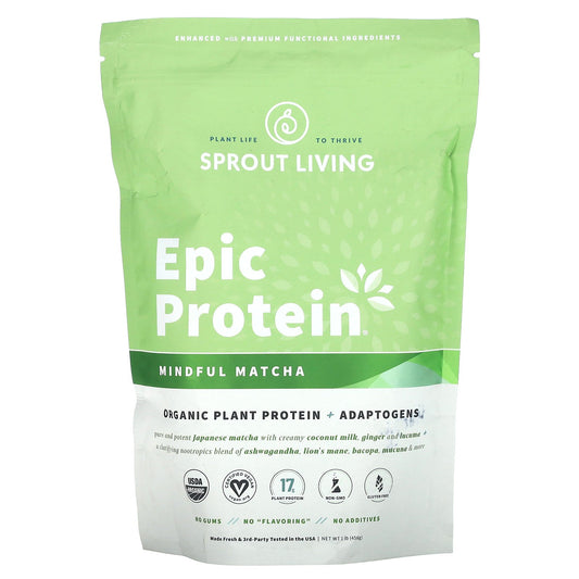 Sprout Living, Epic Protein, Mindful Matcha, 1 lb (456 g)