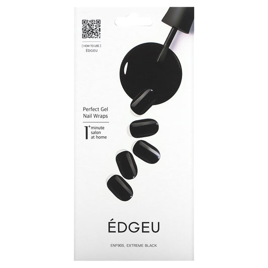 Edgeu, Perfect Gel Nail Wraps, ENF 905 Extreme Black, 19 Piece Set