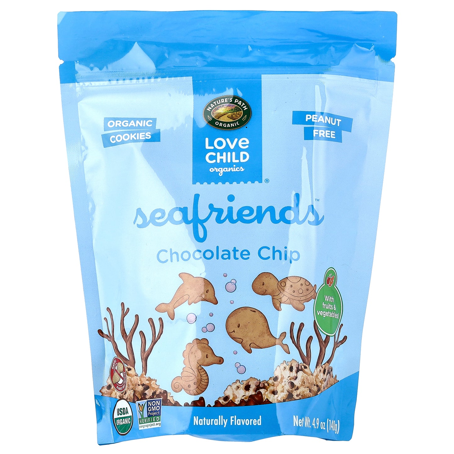 Love Child Organics, Nature's Path, Sea Friends™, Chocolate Chip Cookies, 4.9 oz (140 g)