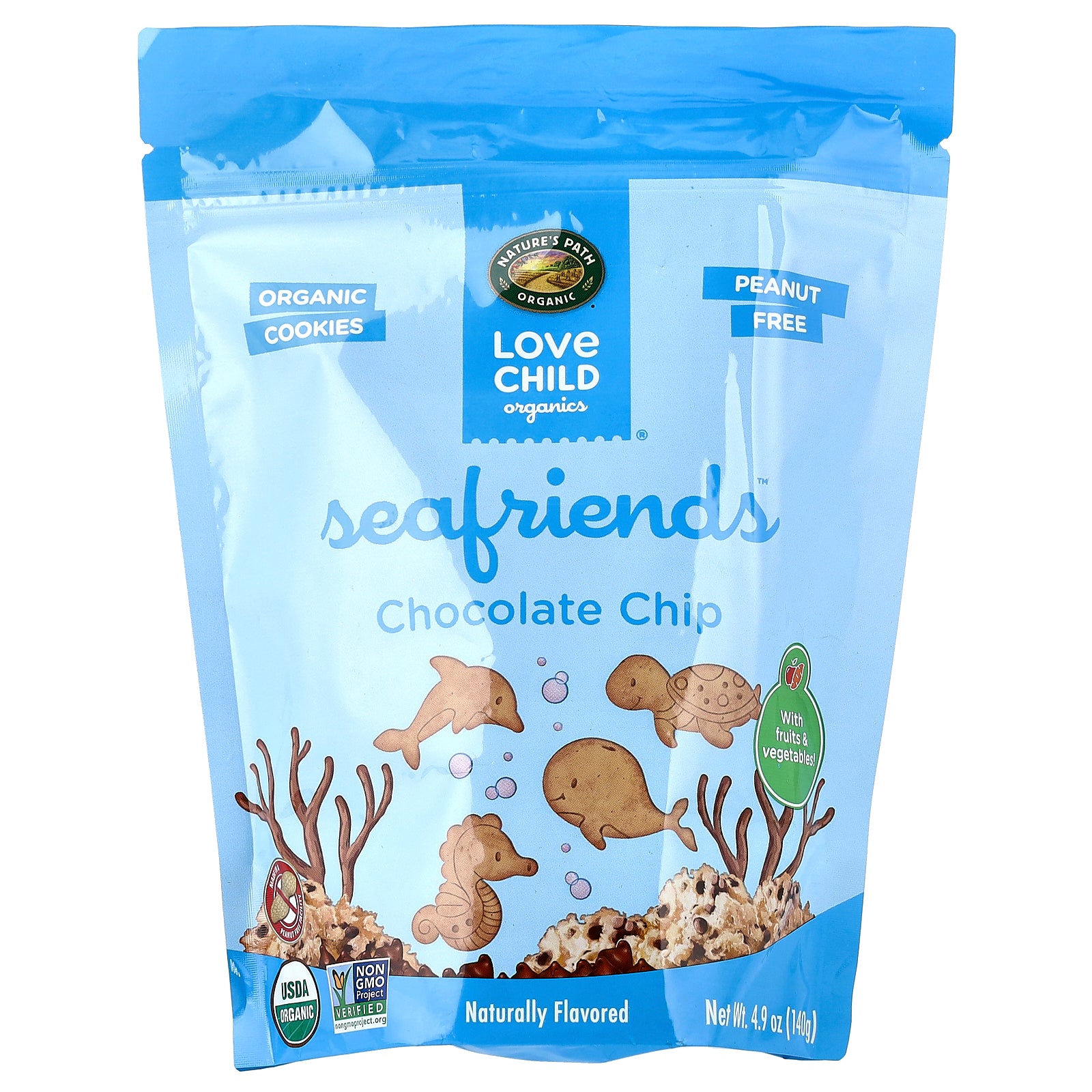 Love Child Organics, Nature's Path, Sea Friends™, Chocolate Chip Cookies, 4.9 oz (140 g)