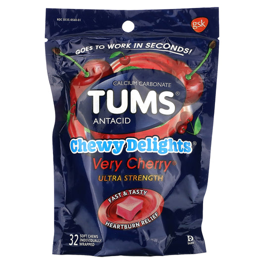 Tums, Ultra Strength Antacid, Very Cherry, 1,177 mg, 32 Soft Chews