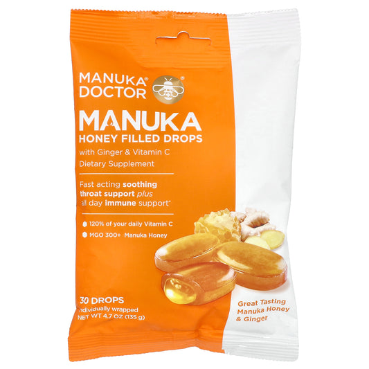 Manuka Doctor, Manuka Honey Filled Drops with Ginger & Vitamin C, 30 Drops