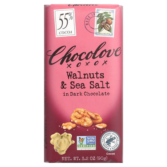 Chocolove, Walnuts & Sea Salt in Dark Chocolate, 55% Cocoa, 3.2 oz (90 g)
