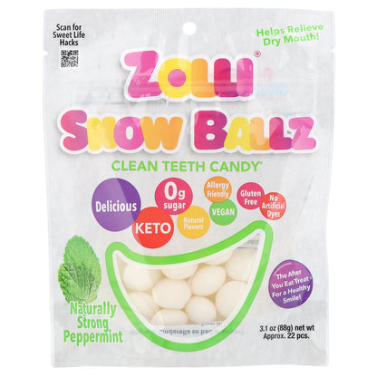 Zollipops, Zolli® Snow Ballz, Naturally Strong Peppermint, Approx. 22 Pieces, 3.1 oz (88 g)
