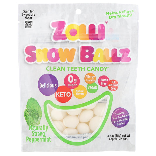 Zollipops, Zolli® Snow Ballz, Naturally Strong Peppermint, Approx. 22 Pieces, 3.1 oz (88 g)