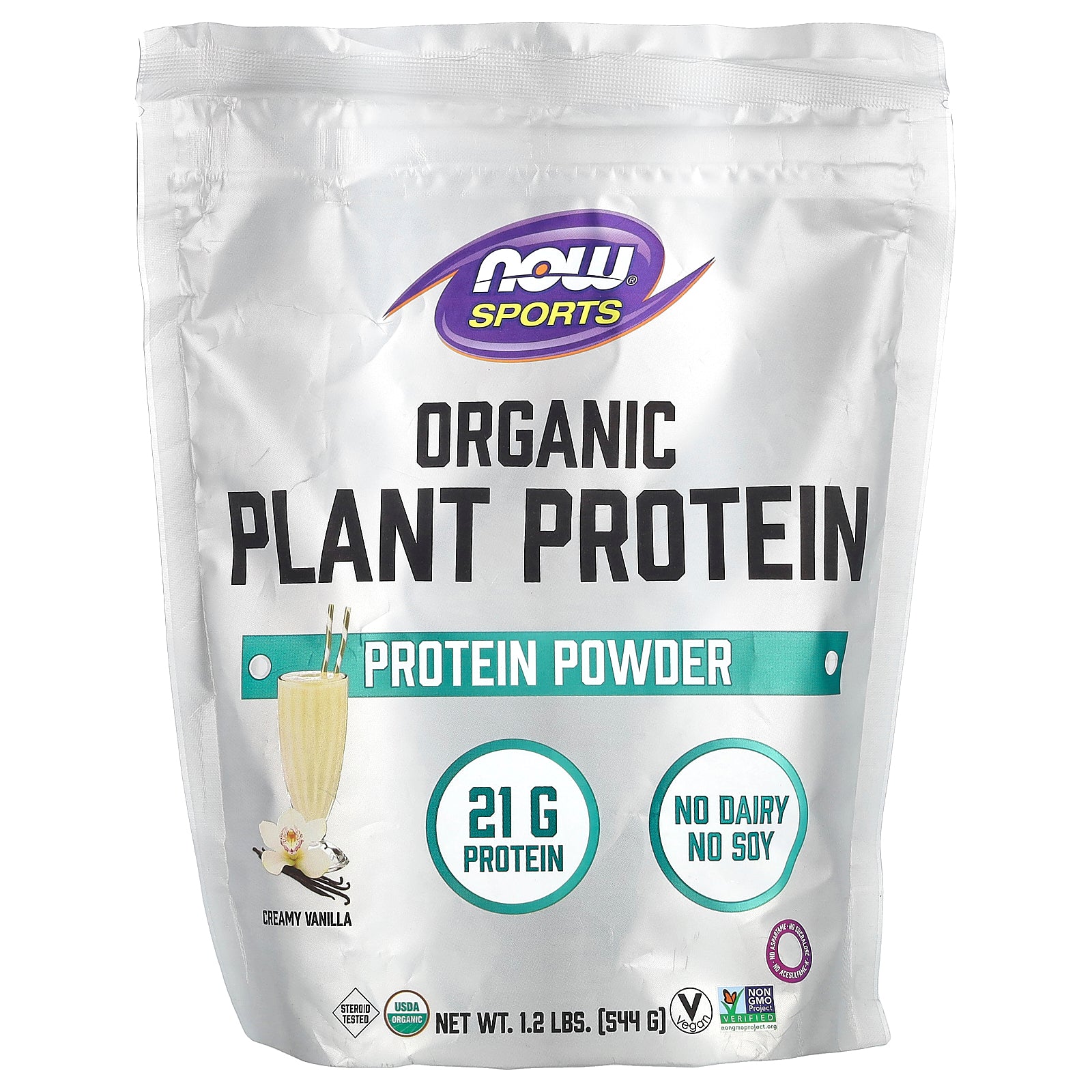 NOW Foods, Sports, Organic Plant Protein Powder, Creamy Vanilla, 1.2 lbs (544 g)