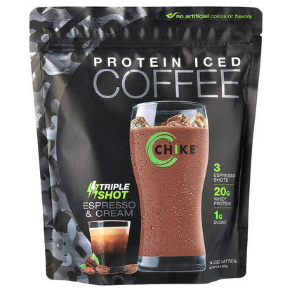 Chike Nutrition, Protein Iced Coffee, Triple Shot, Espresso & Cream, 15.8 oz (448 g)