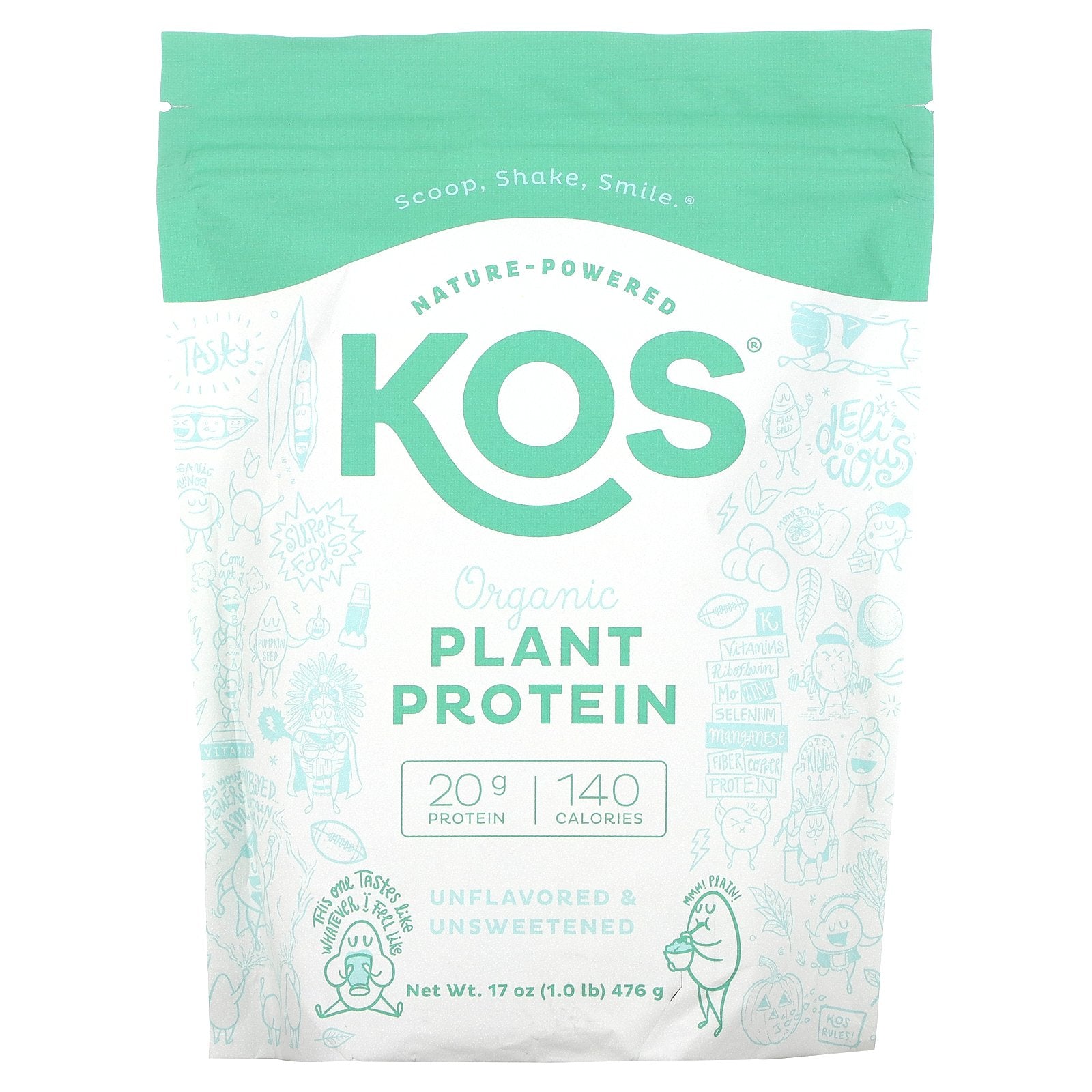 KOS, Organic Plant Protein, Unflavored, 1 lb (476 g)