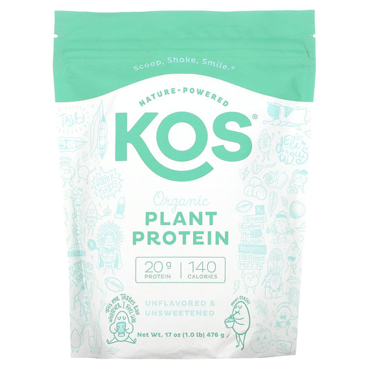 KOS, Organic Plant Protein, Unflavored, 1 lb (476 g)