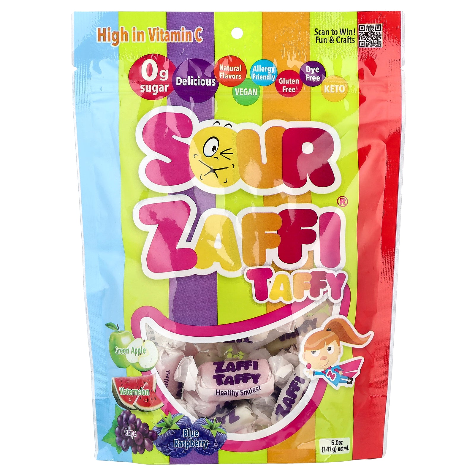 Zollipops, Sour Zaffi® Taffy, Assorted Fruit, 5 oz (141 g)
