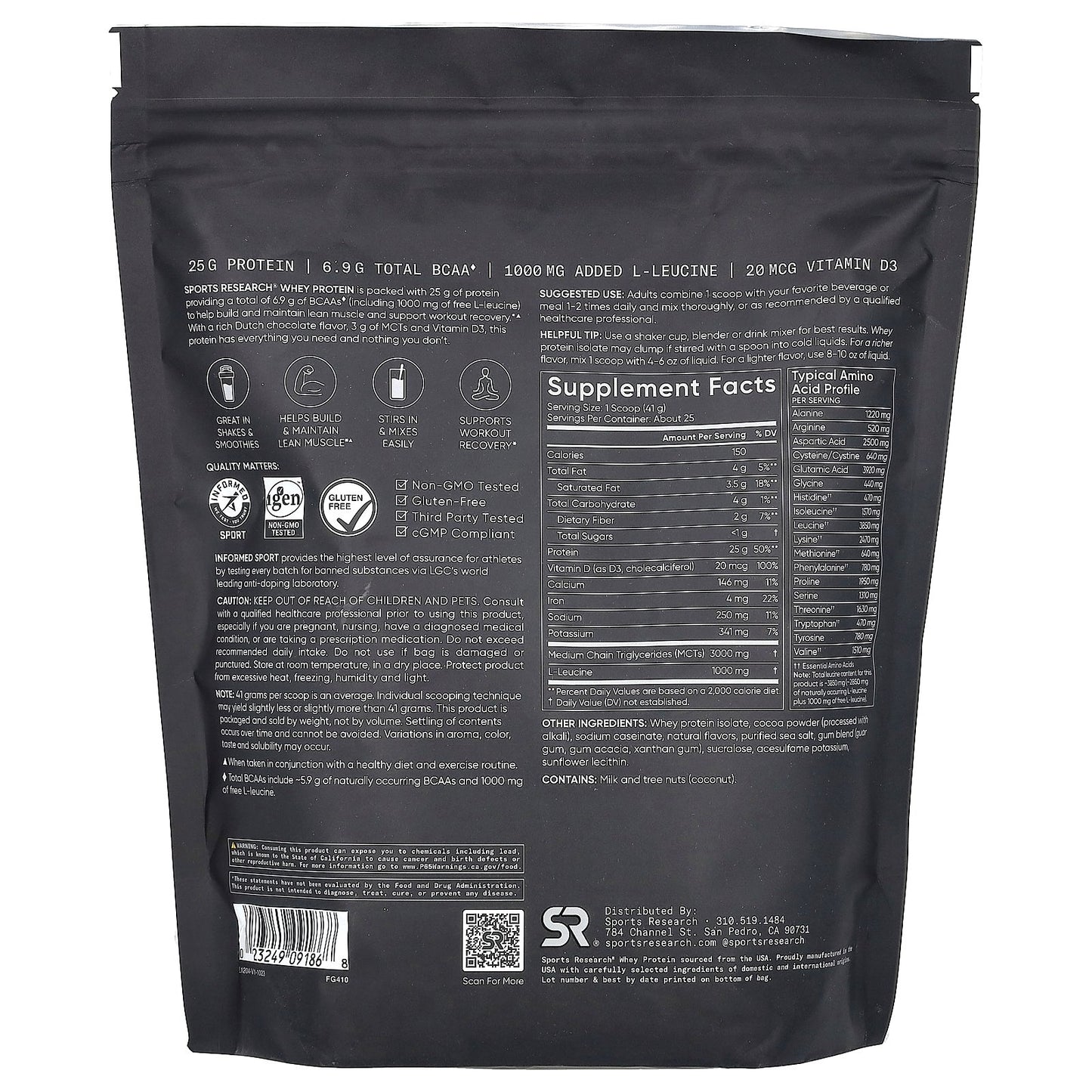 Sports Research, Whey Protein, Dutch Chocolate, 2.26 lb (1.03 kg)