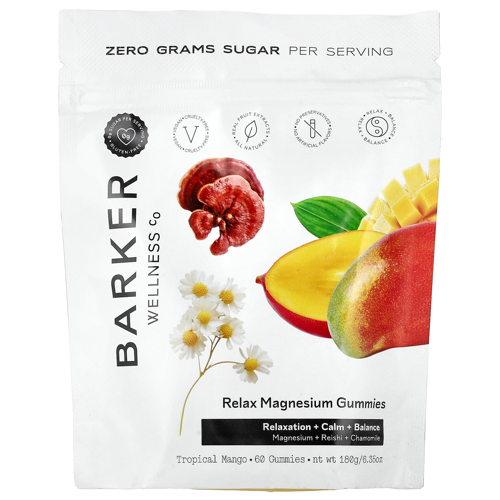 Barker Wellness Co, Relax Magnesium Gummies, Tropical Mango, 60 Gummies