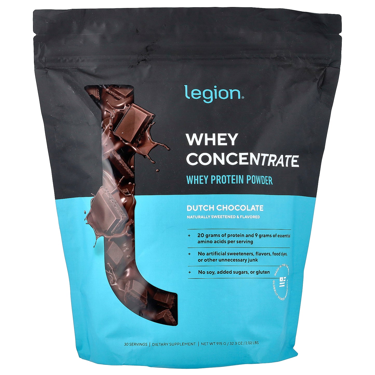 Legion Athletics, Whey Concentrate, Whey Protein Powder, Dutch Chocolate, 2.02 lbs (915 g)