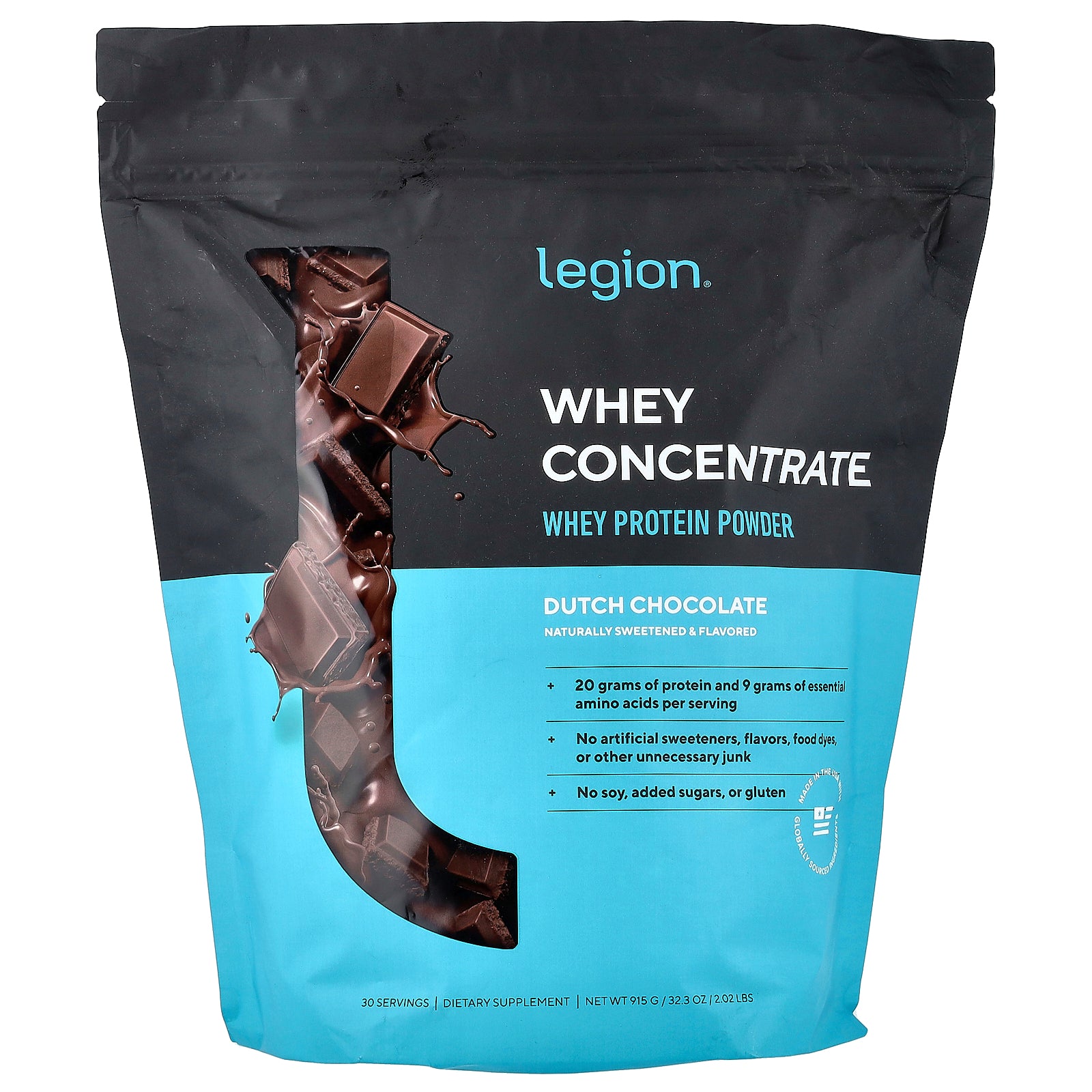 Legion Athletics, Whey Concentrate, Whey Protein Powder, Dutch Chocolate, 2.02 lbs (915 g)