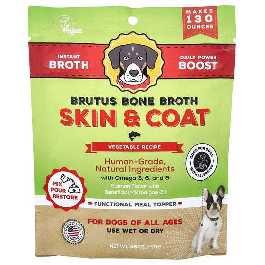 Brutus Bone Broth, Skin & Coat, Vegetable Recipe, For Dogs of All Ages, Salmon, 3.5 oz (99 g)