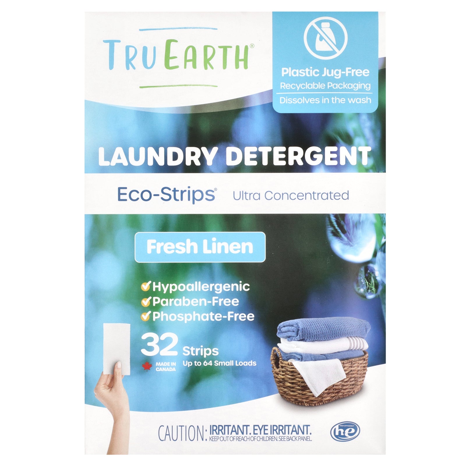 Tru Earth, Eco-Strips®, Laundry Detergent, Ultra Concentrated, Fresh Linen, 32 Strips