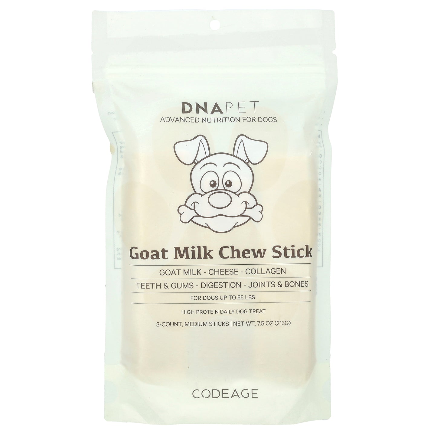 Codeage, DNA Pet, Goat Milk Chew Stick, For Dogs, Medium, 3 Count, 7.5 oz (213 g)