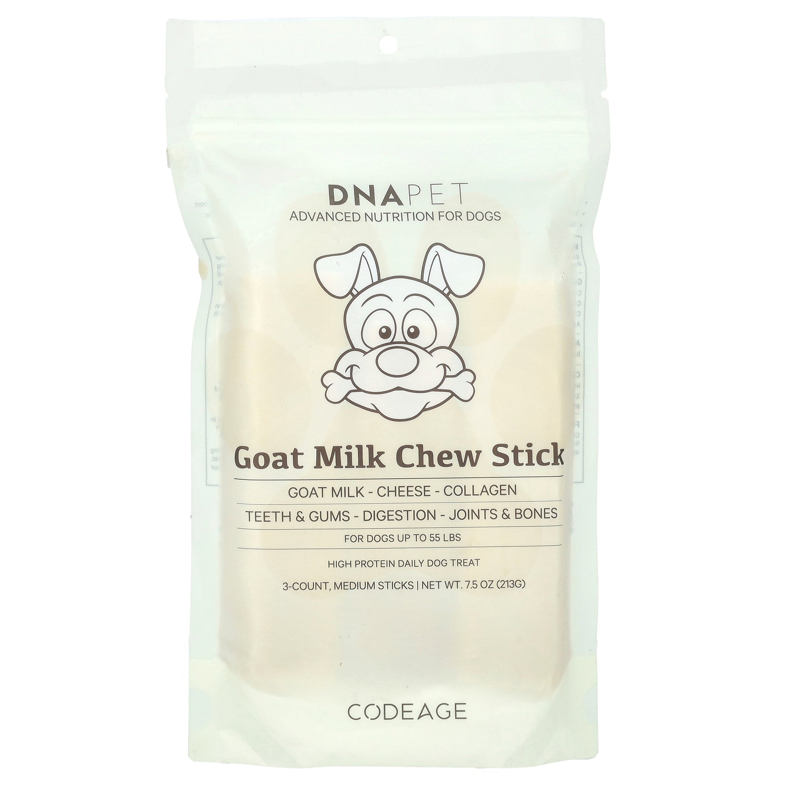 Codeage, DNA Pet, Goat Milk Chew Stick, For Dogs, Medium, 3 Count, 7.5 oz (213 g)