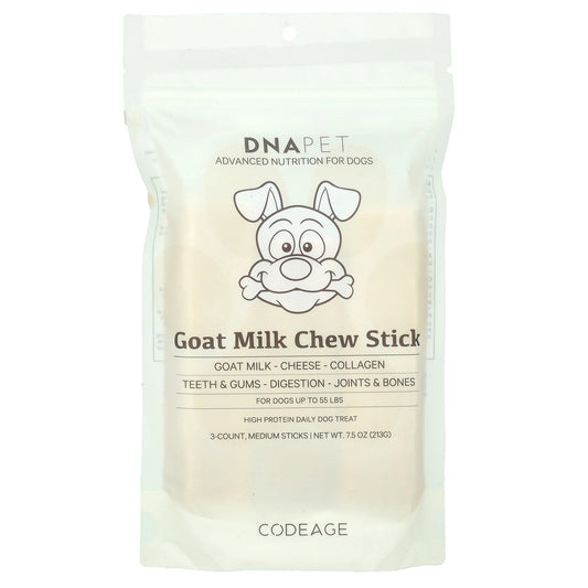 Codeage, DNA Pet, Goat Milk Chew Stick, For Dogs, Medium, 3 Count, 7.5 oz (213 g)