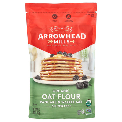 Arrowhead Mills, Organic Oat Flour Pancake & Waffle Mix, Gluten Free, 16 oz (453 g)