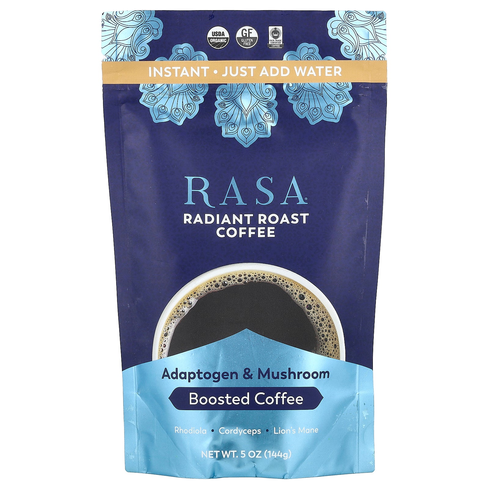 Rasa, Adaptogen & Mushroom Boosted Coffee, Instant, Radiant Roasted Coffee, 5 oz (144 g)