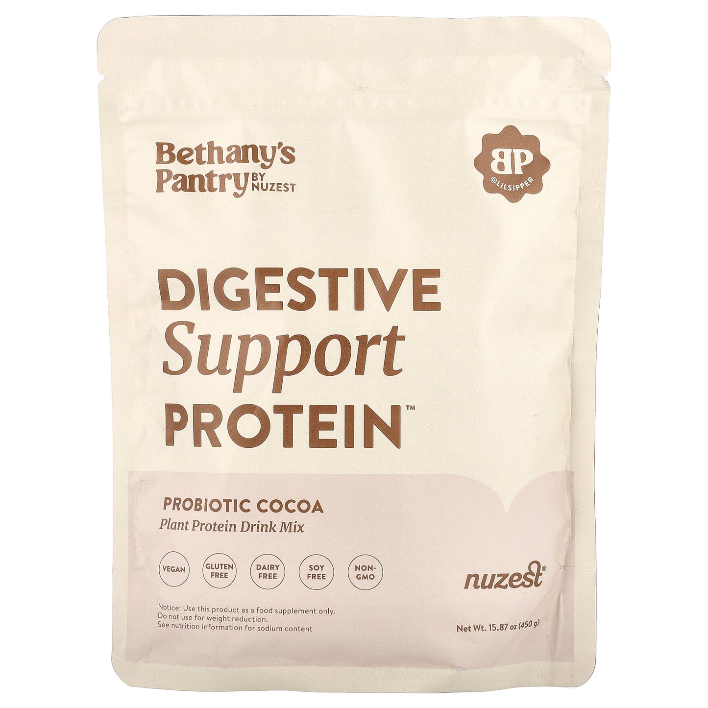 Nuzest, Bethany's Pantry, Digestive Support Protein™, Probiotic Cocoa, 15.87 oz (450 g)