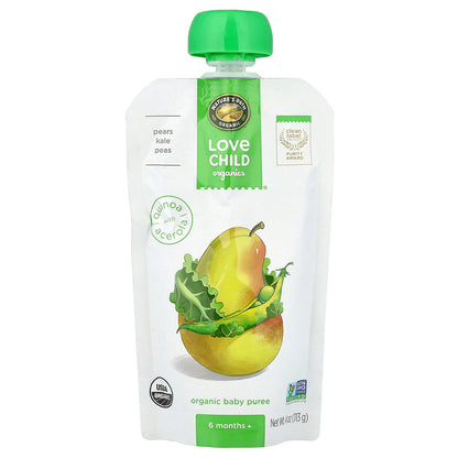 Love Child Organics, Nature's Path, Organic Baby Puree, 6 Months+, Pears, Kale, Peas, 4 oz (113 g)