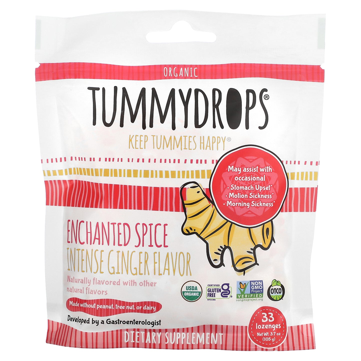 Tummydrops, Organic Enchanted Spice Intense Ginger, 33 Lozenges