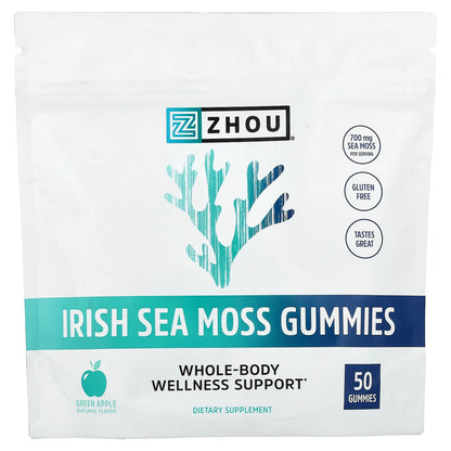 Zhou Nutrition, Irish Sea Moss Gummies, Green Apple, 50 Gummies (350 mg per Gummy)