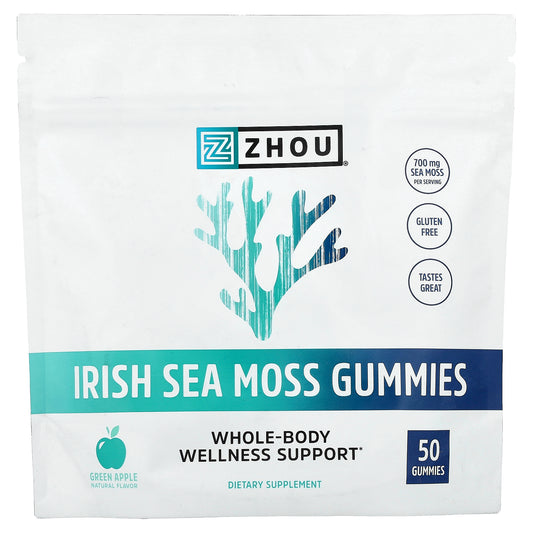 Zhou Nutrition, Irish Sea Moss Gummies, Green Apple, 50 Gummies (350 mg per Gummy)
