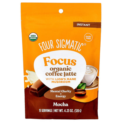 Four Sigmatic, Focus, Organic Instant Coffee Latte with Lion's Mane Mushroom, Mocha, 4.23 oz (120 g)