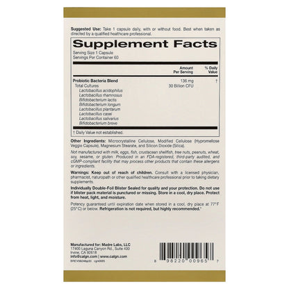 California Gold Nutrition, LactoBif® 30 Probiotics, 30 Billion CFU, 60 Veggie Capsules