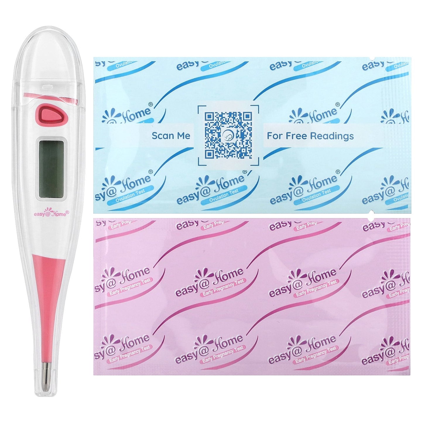 Easy@Home, Fertility Test Kit, 50 Ovulation Tests, 20 Pregnancy Tests, 1 Basal Thermometer, 141 Piece Kit