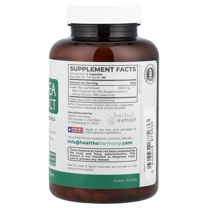 Healths Harmony, Green Tea 98% Extract, 120 Capsules (500 mg per Capsule)