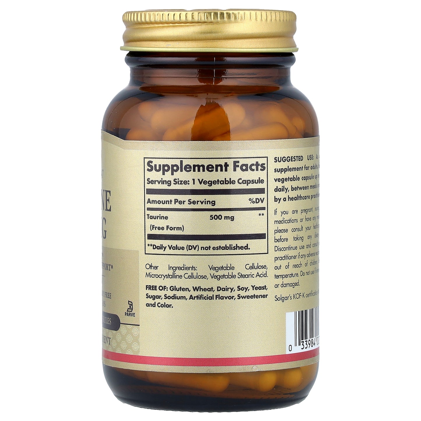 Solgar, Taurine, 500 mg, 100 Vegetable Capsules