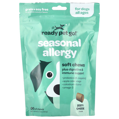 Ready Pet Go, Seasonal Allergy, For Dogs, All Ages, Zesty Cheese, 90 Soft Chews, 12.7 oz (360 g)