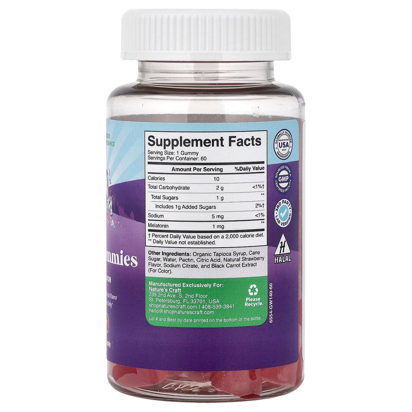 Nature's Craft, Kids Melatonin Gummies, Strawberry, 60 Gummies