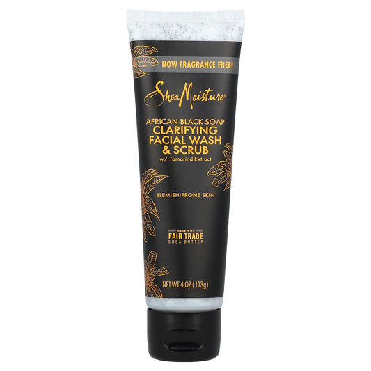 SheaMoisture, Clarifying Facial Wash & Scrub With Tamarind Extract, African Black Soap, Fragrance Free,  4 oz (113 g)