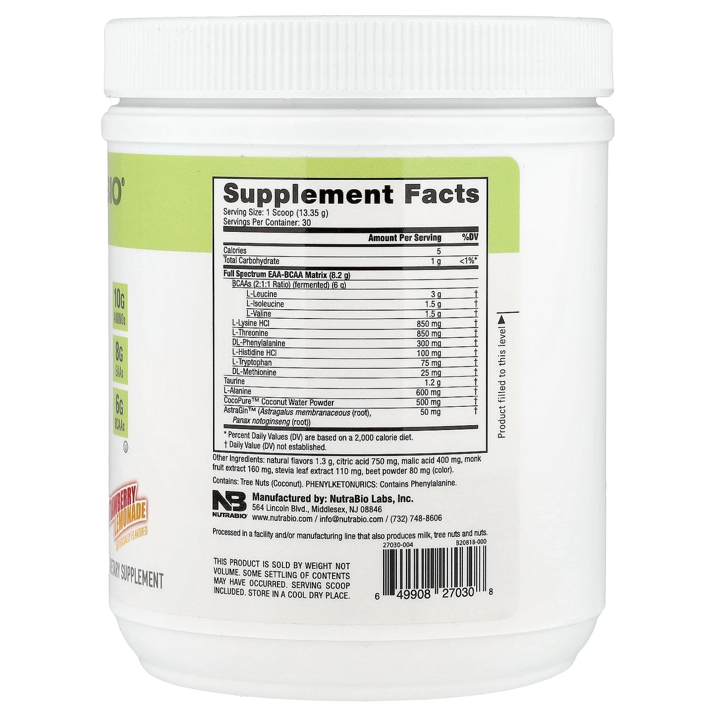 NutraBio, EAA, Strawberry Lemonade, 0.88 lb (401 g)