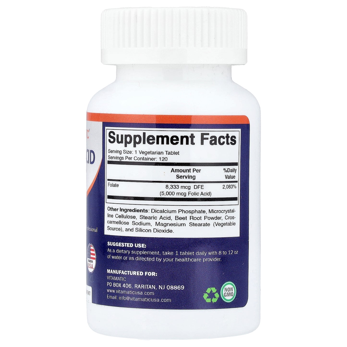 Vitamatic, Folic Acid, 120 Vegetarian Tablets (8,333 mcg per Tablet)