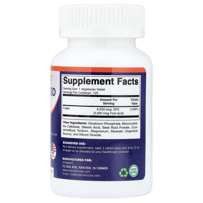 Vitamatic, Folic Acid, 120 Vegetarian Tablets (8,333 mcg per Tablet)