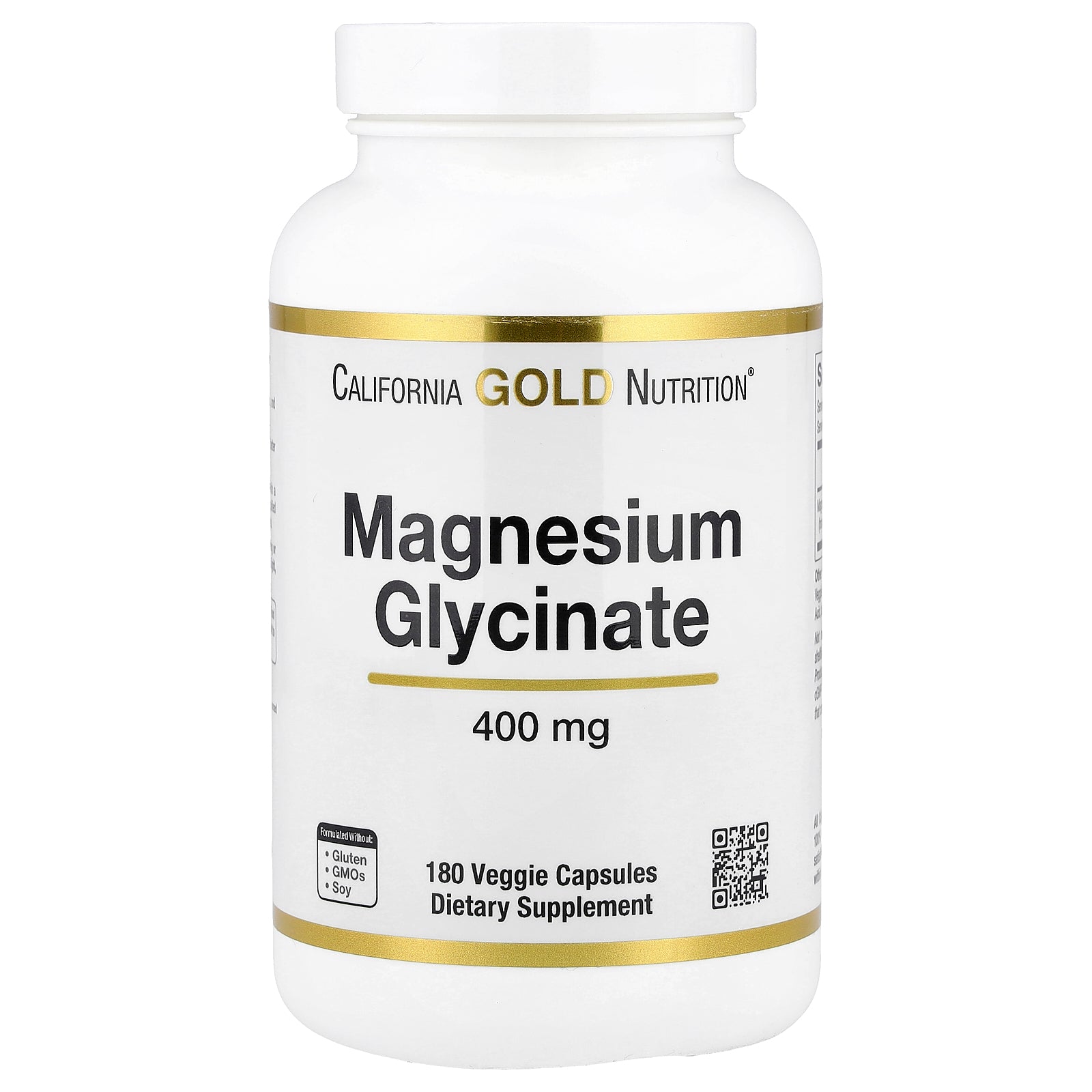 California Gold Nutrition, Magnesium Glycinate, 180 Veggie Capsules (133 mg per Capsule)