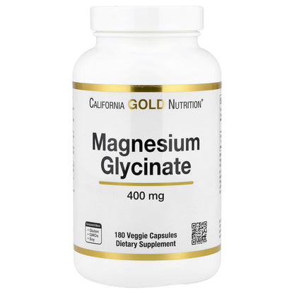 California Gold Nutrition, Magnesium Glycinate, 180 Veggie Capsules (133 mg per Capsule)